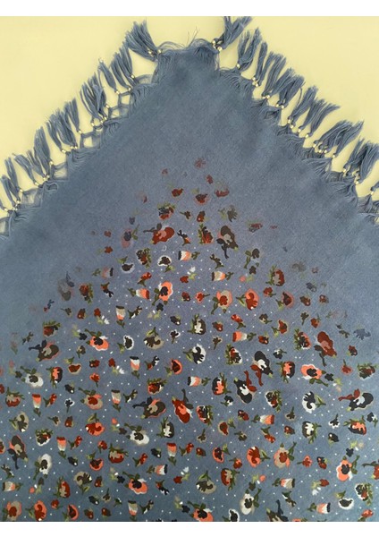 Püsküllü Çiçek Desen Tülbent Yazma