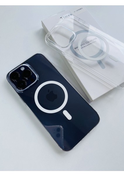Apple Iphone 15 Pro Max Kılıf Kablosuz Şarj Magsafe Uyumlu Köşe Korumalı Şeffaf Kılıf