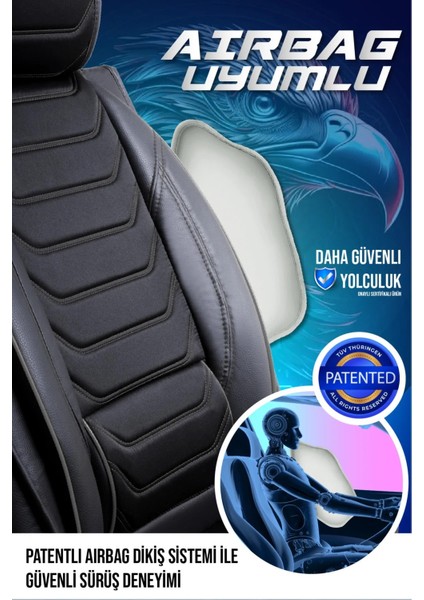Mazda 2 Uyumlu Yarı Deri Oto Koltuk Kılıfı 5li Set Alya Seri Siyah