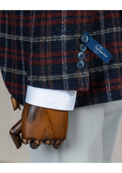 Italyan Stil Slim Fit Ekose Erkek Ceket Lacivert T13438 fırsatları