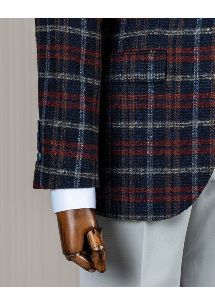 Italyan Stil Slim Fit Ekose Erkek Ceket Lacivert T13438 indirimleri