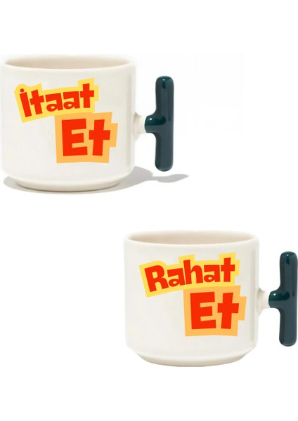 Itaat Et Rahat Et 2'li Latte Fincanı - Hediye Seramik Kupa