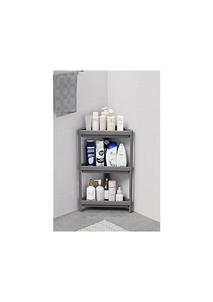Mithra Life 3 Katlı Üçgen Plastik Gri Banyo Mutfak Rafı MIT1061