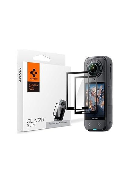 Spigen Insta 360 X4 ile Uyumlu Aksiyon Kameras Cam Ekran Koruyucu Glas.tr Full Cover (2 Adet) Black