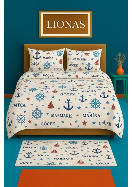 Çift Kişilik Desenli Nevresim + 2 Adet Kapaklı Yastık Kılıfı