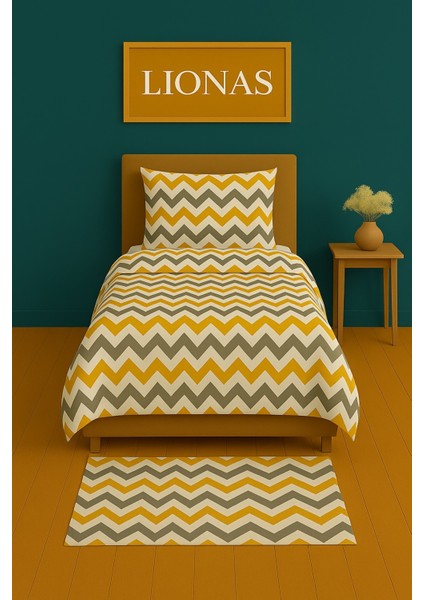 Tek Kişilik Desenli Nevresim + 1 Adet Kapaklı Yastık Kılıfı