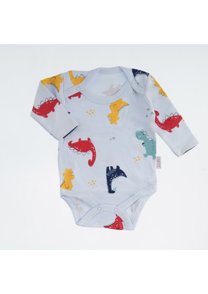 Dinozor Desenli Uzun Kollu Yumuşak Bebek Badi – 0-3 Ay – 3-6 Ay – 6-9 Ay – 9-12 Ay