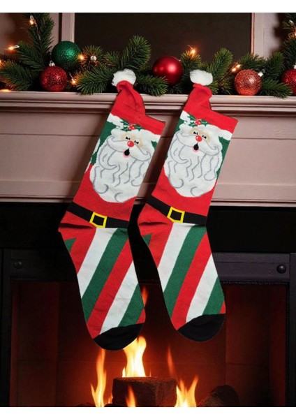- Yılbaşı Temalı Pon Pon Detaylı Çorap – Özel Tasarım - Hediye Paketli