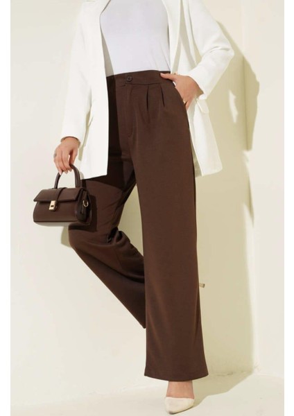 Kadın Ithal Krep Kumaş Pileli Esnek Palazzo Pantolon – Şık ve Rahat Kesim | Siyah & Kahve | S-Xl
