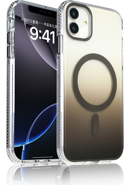 iPhone Uyumlu 11 Kılıf M-Safe Şarj Özellikli Transparan Renk Geçişli Zore Toros Kapak-Gri