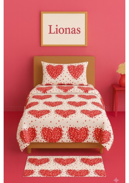 Tek Kişilik Desenli Nevresim + 1 Adet Kapaklı Yastık Kılıfı