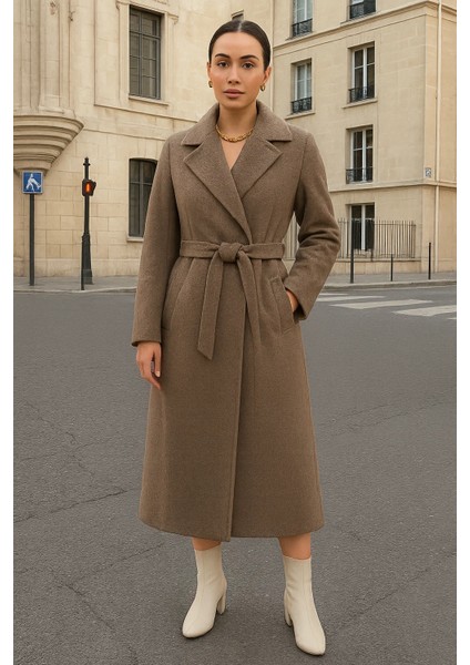 Kadın Kruvaze Salaş Trend Vizon Kaşe Kaban