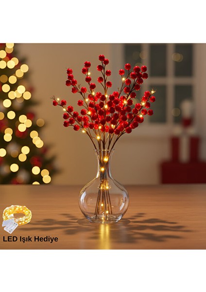 1 Adet Işıklı Kokina Çiçeği Kokina Demet Yılbaşı Süsü Yapay Çiçek Yapak Kokina Çiçek Yılbaşı Çiçeği