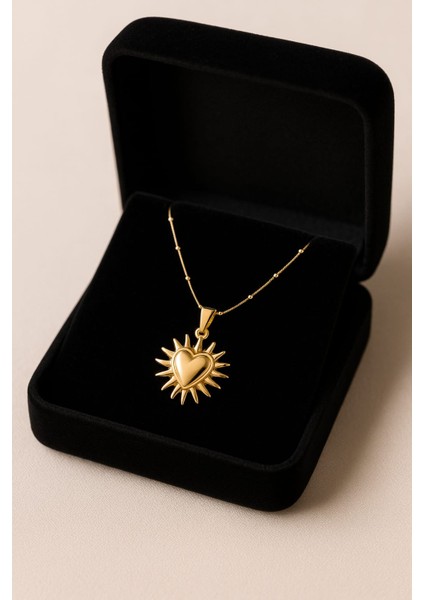 Güneş Kalpli Çelik Kolye