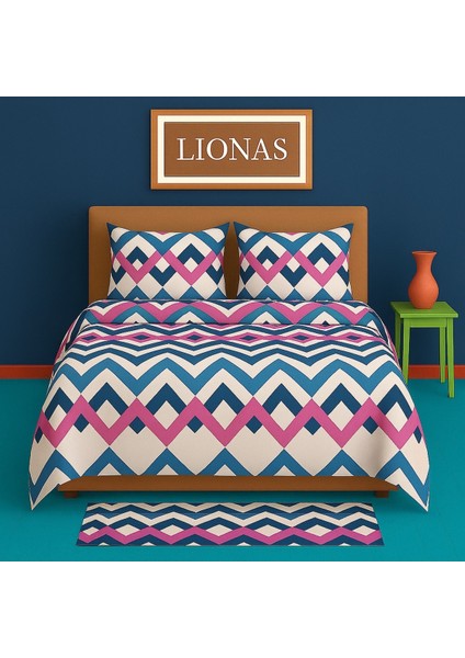 Çift Kişilik Desenli Nevresim + 2 Adet Kapaklı Yastık Kılıfı