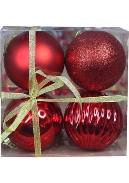 Kırmızı Yılbaşı Ağacı Süsü, 4'lü, 10 Cm, Parlak ve Şık Dekorasyon Aksesuarı