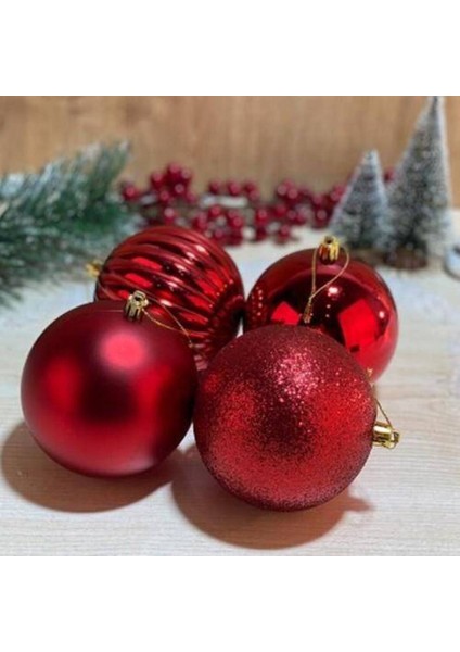 Kırmızı Yılbaşı Ağacı Süsü, 4'lü, 10 Cm, Parlak ve Şık Dekorasyon Aksesuarı fiyatları