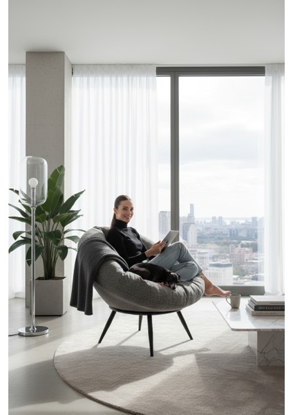 Premium Keten Gri Berjer | Minderli ve Yastıklı Tekli Koltuk | Kitap Okuma & Rahat Dinlenme Koltuğu - 92X92CM