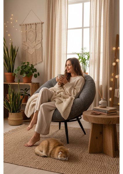 Premium Keten Gri Berjer | Minderli ve Yastıklı Tekli Koltuk | Kitap Okuma & Rahat Dinlenme Koltuğu - 92X92CM fiyatları