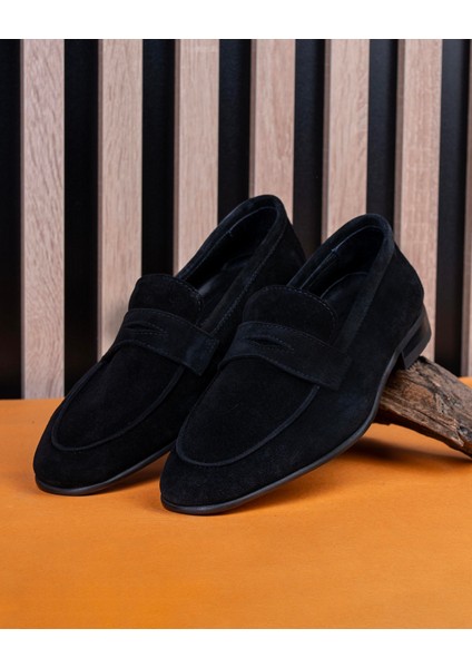 Italyan Stil Iç Dış Naturel Deri Süet Erkek Ayakkabı Siyah T13884