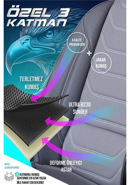 Mazda B Serisi Uyumlu Yarı Deri Oto Koltuk Kılıfı 5li Set Alya Seri Füme fırsatları