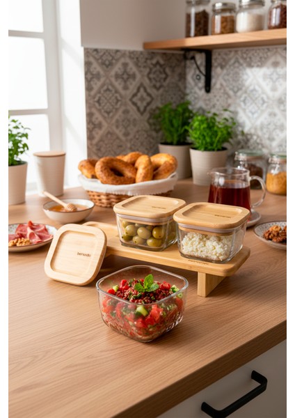 Lunaya 3'lü Bambu Standlı Kahvaltılık Orta Boy modelleri