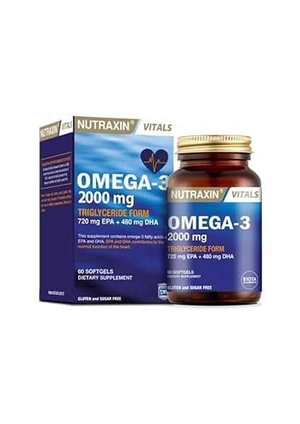 Nutraxin Vitals Omega-3 2000 Mg Epa + Dha Balık Yağı Içeren Takviye Edici Gıda (1 x 60 Kapsül)