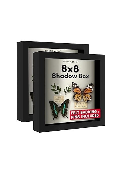 Americanflat 8x8 Gölge Kutusu Çerçeve Siyah Yumuşak Keten Sırtlı - Duvar ve Masa Üstü Için Kırılmay