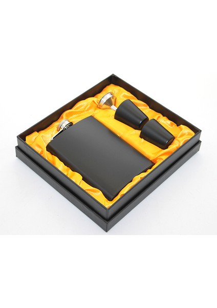 Paslanmaz Çelik 2 Shot Bardaklı Matara Seti Siyah Renk