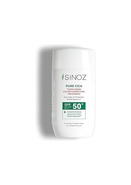 Sinoz Pure Cica Tiger Grass Anında Ton Eşitleyici Onarıcı Nemlendirici SPF50 Sıvı Yüz Güneş Kremi