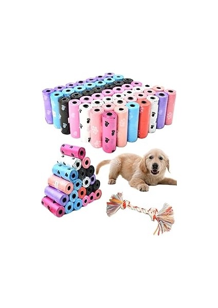 Kyrotech Köpek Kaka Poşeti, 8 Rulo Kaka Torbası, Dental Pamuk Oyun Halatı Hediye, Kokusuz, Dışkı To
