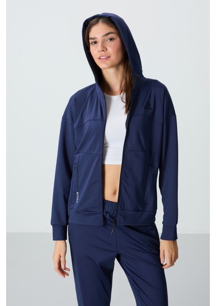 İndigo Kapüşonlu Gizli Cep Detaylı Standart Kalıp Kadın Eşofman Takımı - 95306