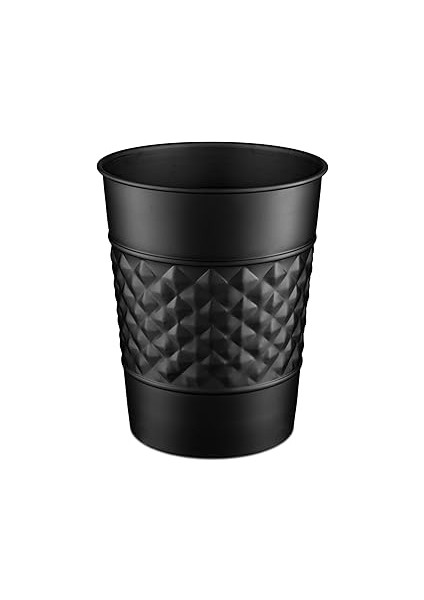 Monarch Abode El Yapımı Metal Geometrik Kabartmalı Siyah Çöp Sepeti Çöp Kutusu