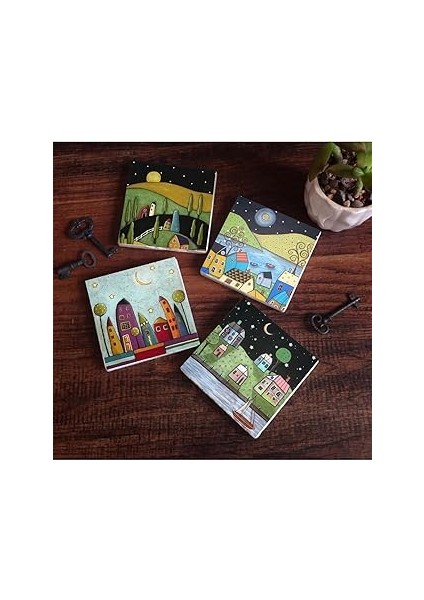 Pinecone Stone Minimalist Bohem Taş Bardak Altlığı Seti - 4 Parça - Dekoratif, Rustik Mutfak Aksesu