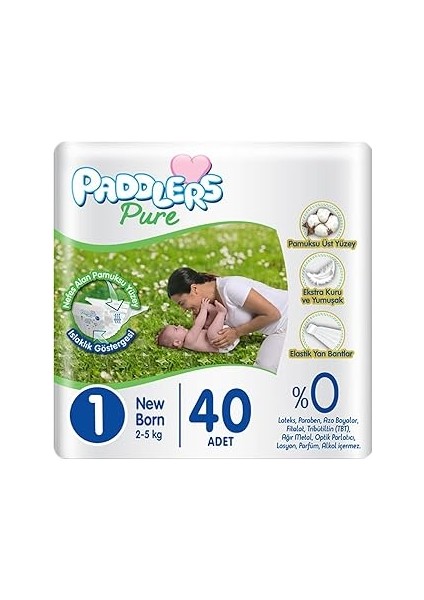 Paddlers Pure 1 Numara Yenidoğan 2-5 kg Ekonomi Paketi Bebek Bezi (1 x 40 Adet)