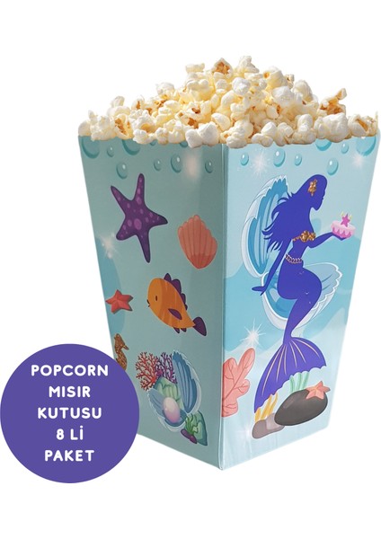 Deniz Kızı Temalı Popcorn Mısır Kutusu 8 Li Paket