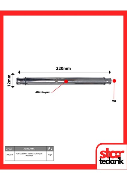 Boyasız Göçük Düzeltme Kalemi Aluminyum 12MMX220MM Mıknatıslı