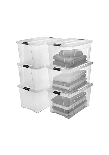 Iris Ohyama, Saklama Kutuları, Saklama Kutusu, Çoklu Fonction, 6'lı Set Plastik Kutular, 45 L, Kapa