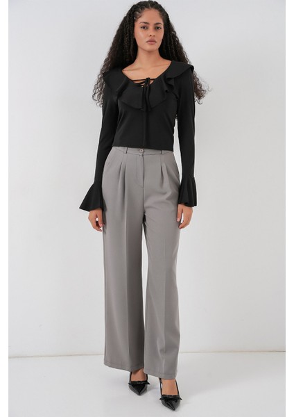 Kadın Bdart Fırfırlı V Yaka Kısa Bluz Siyah fiyatları