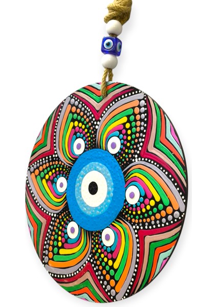 Şans ve Koruma Getiren El Boyaması Ahşap Nazarlık – 20 cm Çapında -Model-1