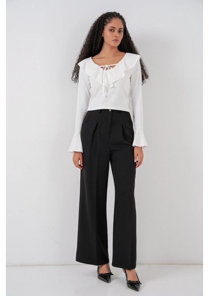 Kadın Bdart Fırfırlı V Yaka Kısa Bluz Beyaz fiyatları