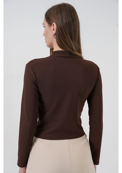 Kadın Bdart Kurdele Detaylı Uzun Kollu Dik Yaka Bluz Mocha Kahvesi indirimleri