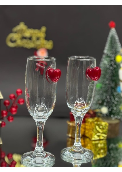 Kırmızı Dikey Kalp Kokteyl Kadehi 2 Li - (Kahve Yanı Su/kokteyl Bardak) 190 ml