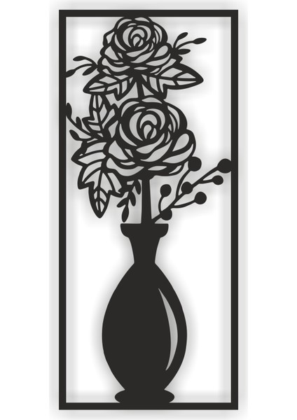 As Tasarım Vazo Modeli Ahşap Dekorasyon Duvar Süs Tablo 20X45 cm Siyah Renk