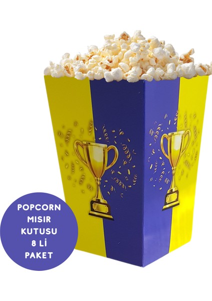 Sarı Lacivert Taraftar Temalı Popcorn Mısır Kutusu 8 Li Paket