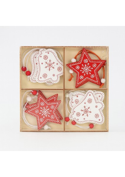 12'li Renkli Ahşap Yılbaşı Süsleri, Doğal ve Şık Dekor Seçeneği