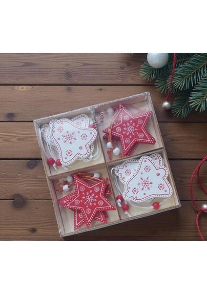 12'li Renkli Ahşap Yılbaşı Süsleri, Doğal ve Şık Dekor Seçeneği fiyatları