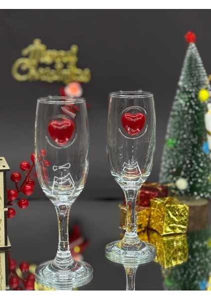 Kırmızı Kalp Detaylı Kokteyl Kadehi 2 Li - (Kahve Yanı Su/kokteyl Bardak) 190 ml fırsatları