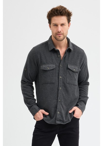 Düz Flanel Oduncu Gömlek - Regular Fit Kalın %100 Pamuklu Çift Cepli Ceket Gömlek fiyatları