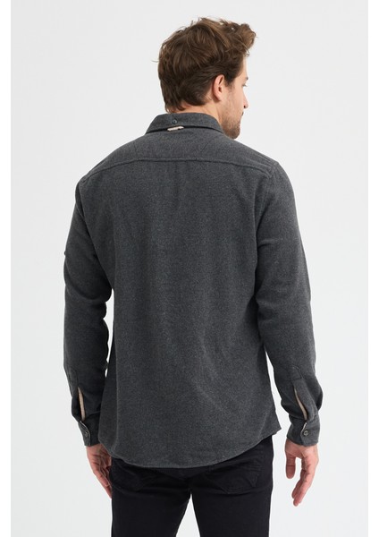 Düz Flanel Oduncu Gömlek - Regular Fit Kalın %100 Pamuklu Çift Cepli Ceket Gömlek